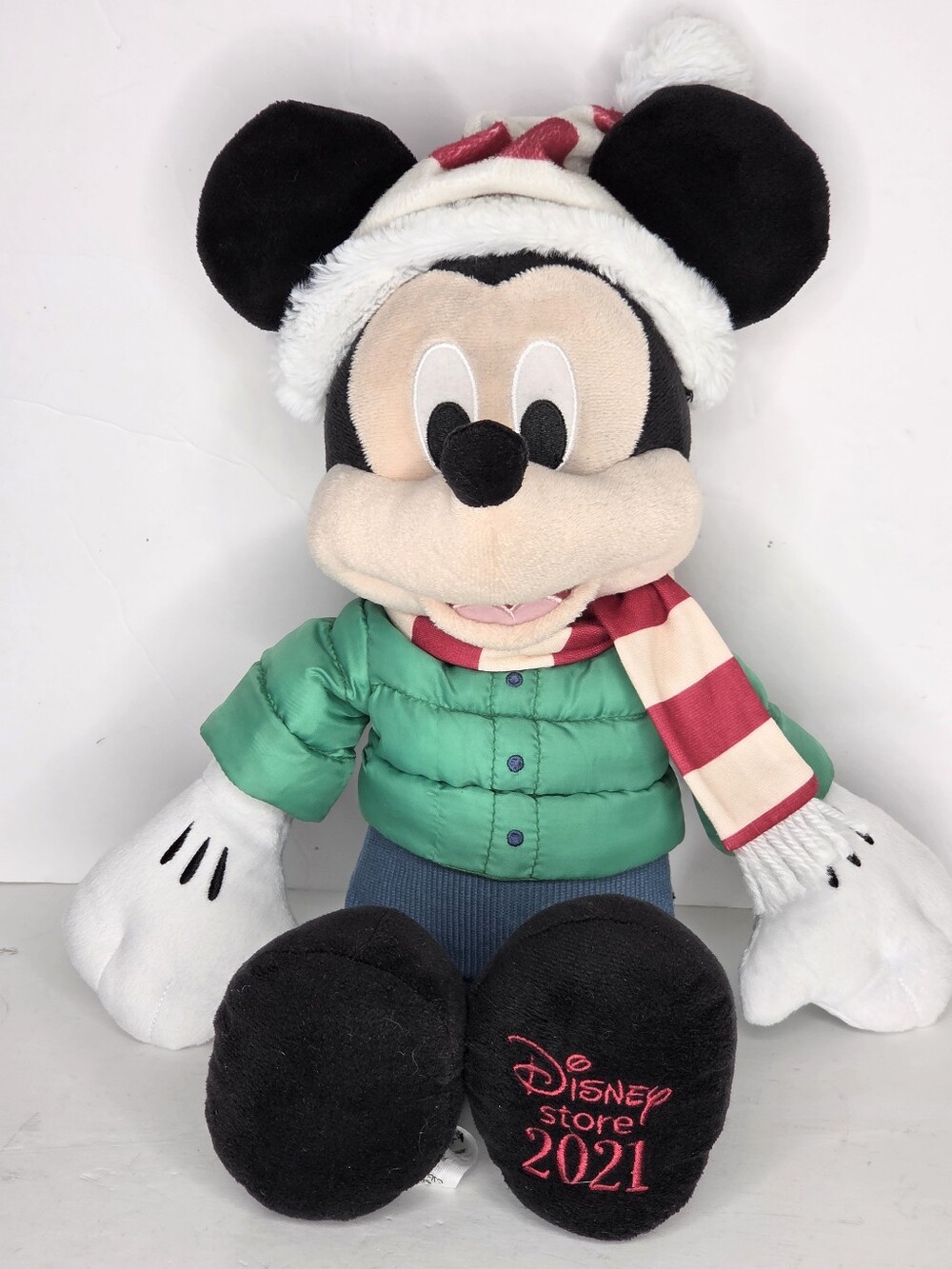 Disney Store‎ Mickey Mouse Holiday Plush Toy Winter 2021 Snow Jacket Hat Scarf